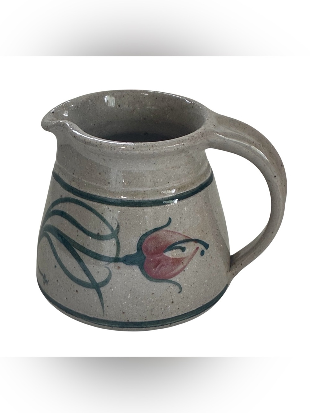 HANDMADE POTTERY PITCHER FLORAL SIGNED